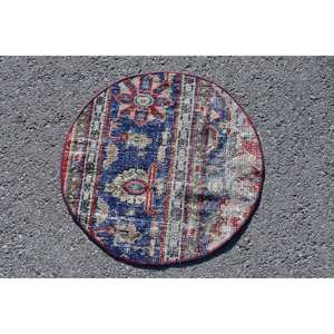 Alfombra de lana turca vintage de 19x19 pies, diseño de retazos azul y rojo, técnica de tejido plano para decoraciones de sala de estar - Product Image 3