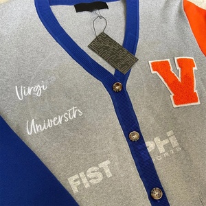 เสื้อคาร์ดิแกนวิทยาลัยเวอร์จิเนียสเตต สำหรับผู้หญิง แขนยาว ถักนิตติ้ง สไตล์พรีปปี้ สีเทา น้ำเงิน ส้ม ปักลาย คอวี - Product Image 6