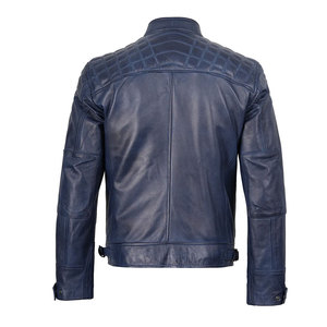 Chaqueta de invierno con cremallera y botones de manga larga ajustada de cuero azul claro suave para hombre precio al por mayor con lona impermeable y transpirable - Product Image 4