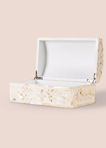 Boîte à bijoux rectangulaire avec couvercle en nacre, boîte cadeau blanche naturelle, vente en gros au Vietnam. - Product Image 2