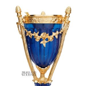 Brûle-encens en cristal bleu royal avec support en laiton plaqué or, élégant, artisanal, luxueux, Mabkhara - Product Image 3