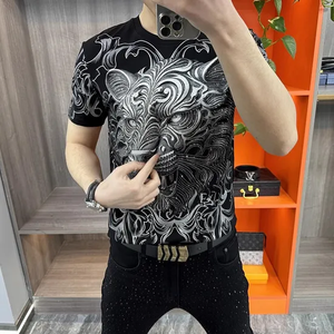 Nouveauté, t-shirt surdimensionné avec strass pour perceuse à chaud, t-shirt de luxe pour hommes avec logo brillant à paillettes et votre design - Product Image 1