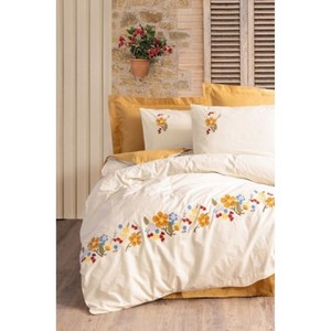 Juego de Funda Nórdica Doble de Algodón Color Mostaza con Diseño Floral de la Serie Box Brode para Uso Doméstico - Product Image 1