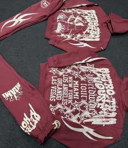 Recién llegado, conjuntos de chándal Vintage Unisex para hombre, Jersey lavado con estampado de angustia para todo tipo de clima, sudaderas con capucha, pantalones acampanados, Invierno grueso - Product Image 3