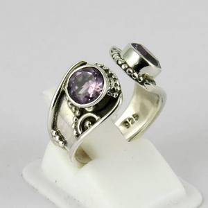 Bague Améthyste Réglable Faite à la Main en Argent Sterling Oxydé 925 Bijoux de Bohème Cadeau - Product Image 2