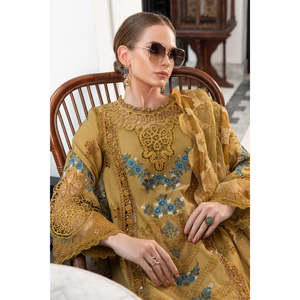 Tela de Chifón de Lujo para Vestidos Formales, Diseño Maria B. Eid Edition-EL-23-06-Mustard, Estilo Formal para la Temporada de Verano-TC-604 - Product Image 3