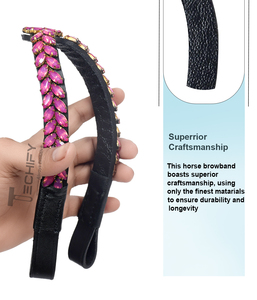 Cinta Frontal para Caballo en Forma de V con Cristales Rosados de Lujo |   Accesorio de Brida Ecuestre de Cuero Negro Hecho a Mano - Product Image 2