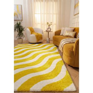 Modern <b>Printed</b> Yellow & White Diamond Rug for Living Room <b>Bedroom</b> Entryway - Product Image 2