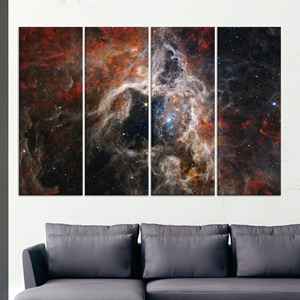 Impresión en lienzo espacial de la nebulosa cósmica - Arte de pared de la galaxia profunda, JUEGO DE 4 LIENZOS - Product Image 1
