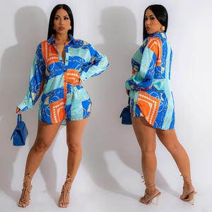 ชุดกางเกงขาสั้น2ชิ้นสำหรับผู้หญิงเสื้อผ้าคอปกพับลงลายพิมพ์โลโก้ตามสั่งฤดูร้อน - Product Image 2