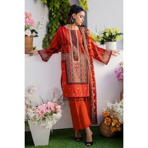 Conjunto de traje de tela estampada sin coser de 3 piezas rojo para mujer - Product Image 2