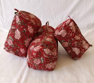 Ensemble de trousses de voyage en coton écologique matelassé, imprimé floral vintage et animalier, trousses de toilette avec grande capacité et fermeture à glissière - Product Image 2