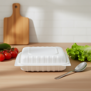 Lonchera de PP Blanca con 1 Compartimento y Tapa Abatible, Apta para Microondas, 9 x 9 Pulgadas, Diseño Elegante para un Almacenamiento y Servicio Prácticos - Product Image 3