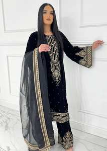 Ensemble Salwar Top Dupatta en velours de viscose lourd très tendance avec broderie et travail de séquence de 5 mm, ensemble de costume pour mariage - Product Image 2