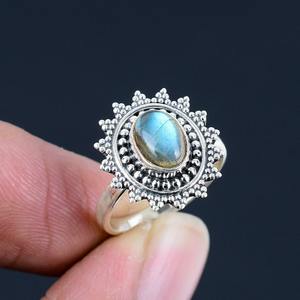 Anillo clásico de plata maciza 925, joyería para mujer, Plata de Ley 925, labradorita, piedras preciosas, estilo bohemio, anillo hecho a mano, regalo para mamá - Product Image 5
