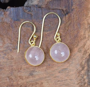 Boucles d'oreilles en quartz rose faites à la main, crochet en argent sterling 18 carats, bijoux en pierres précieuses, cadeau élégant pour femmes - Product Image 6