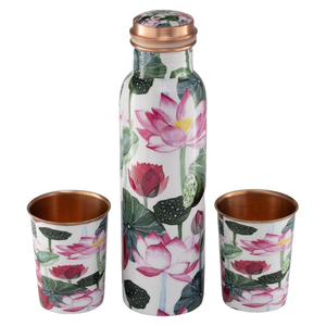 Impressionnant Qualité Vintage Nouvelle Arrivée Pure Copperware Bouteille D'eau Potable Émail Imprimé Conception Avec 2 Verre Bas Prix Pour Les Maisons - Product Image 6