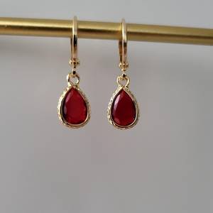 Boucles d'oreilles créoles en argent 925 plaqué or avec charme rubis rouge, style vintage, cadeau pour elle, boucles d'oreilles rubis rose - Product Image 1