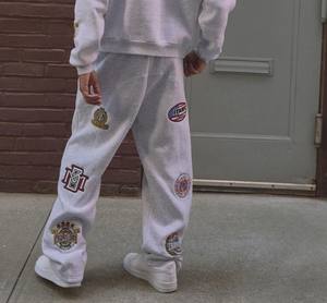 Haute qualité Designer hommes noir coton Vintage en détresse broderie Patch personnalisé pull chiné gris survêtement pour unisexe - Product Image 2