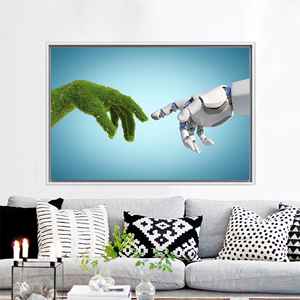 La Creación de Adán de Miguel Ángel, Impresión en Lienzo: Decoración Moderna para Pared, 1 Pieza: Marco Blanco - Product Image 1