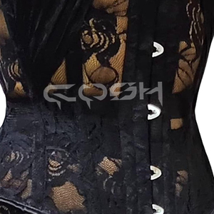 Corsé sexy gótico negro de encaje con tirantes de sujetador y varillas de acero, con leggings florales a juego - Product Image 5