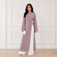 Loriya Modest Two Piece Muslim Outfit Atasan Abaya Lengan Panjang dengan Belahan Samping, Tali Serut di Belakang, dan Celana Senada untuk Wanita