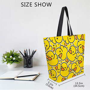 ถุงผ้าช้อปปิ้งนำกลับมาใช้ใหม่ได้เป็นมิตรกับสิ่งแวดล้อมถุงผ้าสีเหลืองลายเป็ดออกแบบโลโก้ได้ตามต้องการ - Product Image 5