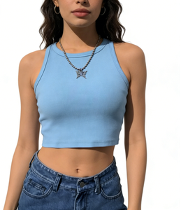 Women's Ribbed Crop Tank <strong>Top</strong> Round Neck Sleeveless Solid Casual Basic <strong>Cami</strong> <strong>Top</strong> for Daily &amp; Layer Outfit Sage <strong>Green</strong> - Product Image 2