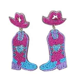 Boucles d'oreilles de botte de coeur de perle de graine de turquoise bottes d'esters perlées boucles d'oreilles pendantes d'Inde boucles d'oreilles faites à la main pour femmes et filles