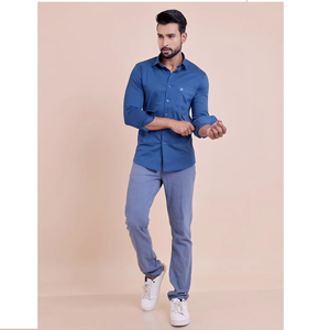 เสื้อเชิ้ตผ้าฝ้ายถักแขนยาวสำหรับผู้ชายคอตั้งใส่สบายและอเนกประสงค์สำหรับโอกาสที่เป็นทางการ - Product Image 1