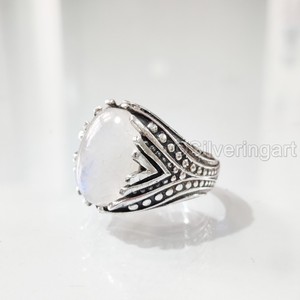 Bague en argent sterling 925 pour homme, pierre de lune arc-en-ciel naturelle bleue, pierre de naissance de juin, bijoux de mariage arabes, vente en gros - Product Image 2