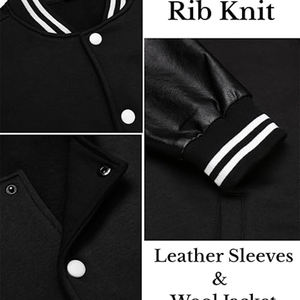 Veste universitaire décontractée pour lycéens, en cuir épais, à manches longues, avec broderie et patchwork, personnalisable en gros - Product Image 5