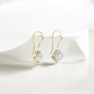 Pendientes de gota de Plata de Ley 925 chapados en oro de 18 quilates hechos a mano con perla de rutilo negro joyería de piedras preciosas naturales declaración para ella - Product Image 2