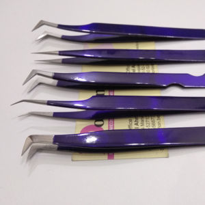 Private Label Stainless Steel <b>Eyelash</b> <b>Extension</b> Tweezers Set Purple Mega Volume & Isolation Lash Tweezers - Product Image 1