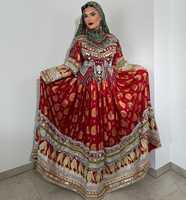 Robe de soirée longue brodée style Kuchi Afghane royale, col en V, manches longues, faite main, pour l'hiver, naturelle, vintage, modeste