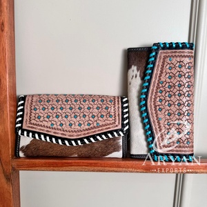 กระเป๋าคลัทช์แกะสลักมือดีไซน์เนอร์กระเป๋าคลัทช์หนังวัวแท้ทันสมัยกระเป๋าสตางค์หนังตะวันตกอเนกประสงค์ - Product Image 1