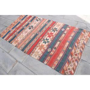 พรมวินเทจสไตล์ตุรกี ขนาด 3.5x7.2 ฟุต พรมปูพื้นสีแดงลายคิลิม - Product Image 2