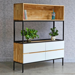 Étagère décorative sur pied KTB68150 120x35x140cm avec tiroirs en bois d'hévéa pour salon - Product Image 4