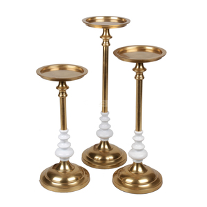 <b>Set</b> of 3 Handmade <b>Candle</b> Stand and Candelabra Holder Scented Wax Storage T Light Holder Gold and White Color Tabletop Supplies - Product Image 1
