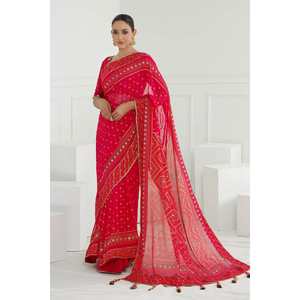 Sari de Chifón de 3 Piezas sin Coser con Lentejuelas Gota y Trabajo Manual PRS-52002, Silueta Recta - Product Image 3