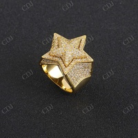 Anillo de Plata de Ley 925 Chapado en Oro con Diamantes Moissanite VVS, Diseño Personalizado Super Iced Hip Hop 3D Star Pinky, para Hombre, GRA