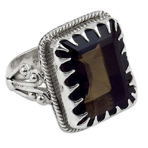 Bague Statement Bohème Faite à la Main pour Femme, en Argent 925 et Or 10 carats, avec Quartz Fumé Carré Sertie en Bezel, Plaqué Vermeil, Cadeau Quotidien - Product Image 3
