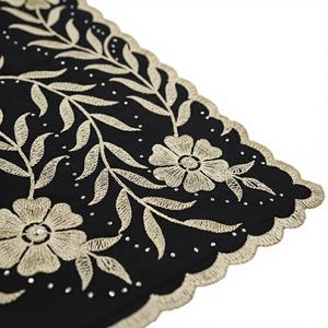 Foulard Hijab en Chiffon Brodé de Fleurs Africaines avec Strass Dorés – Écharpe Traditionnelle Élégante Aso Ebi pour Femme, Idéale pour Tenues de Fête - Product Image 2