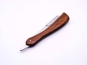 Rasoir droit de barbier avec lame en acier inoxydable interchangeable et manche en bois naturel, rasoir pour le visage - Product Image 2
