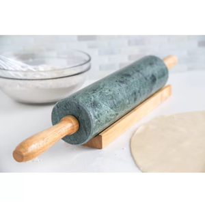 Rouleau à pâtisserie en marbre vert fabriqué à la main avec manche en bois parfait pour restaurant hôtel et accessoire de cuisine - Product Image 3