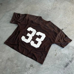 Camiseta de fútbol americano transpirable de malla Retro suelta de secado rápido de manga corta de talla grande ropa de calle Unisex - Product Image 3