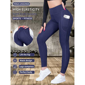Pantalones de Yoga de Cintura Alta para Mujer, Leggings Deportivos Antideslizantes con Bolsillos Laterales, Pantalones Elásticos para Gimnasio, Correr y Pilates, Color Sólido - Product Image 3
