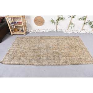 Tapis traditionnel turc Vintage Beige bleu Patchwork Design grande surface 3.8 X 6.9ft Latex pour chambre à coucher pour couloir Rectangle - Product Image 3