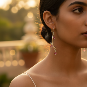 Boucles d'oreilles pendantes en argent 925 avec cristal rose, bijoux pour femmes - Product Image 2