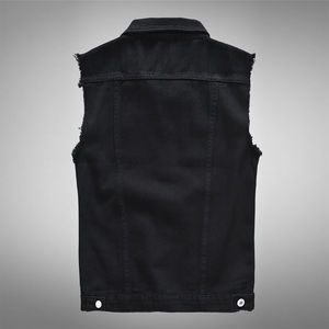 Nouveauté Gilet en jean unisexe sans manches effet vieilli, couleur personnalisable gratuitement, fermeture à pression, coupe ajustée, col montant, style streetwear, délavé à l'acide - Product Image 5